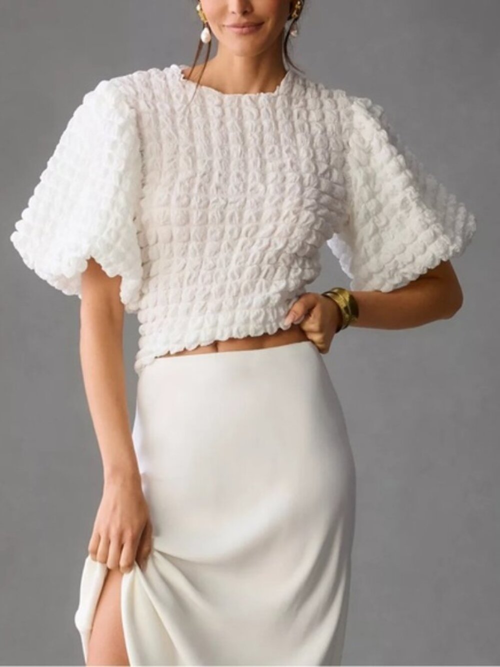 Anthropologie eri+ali Textured puff sleeve Women's Top